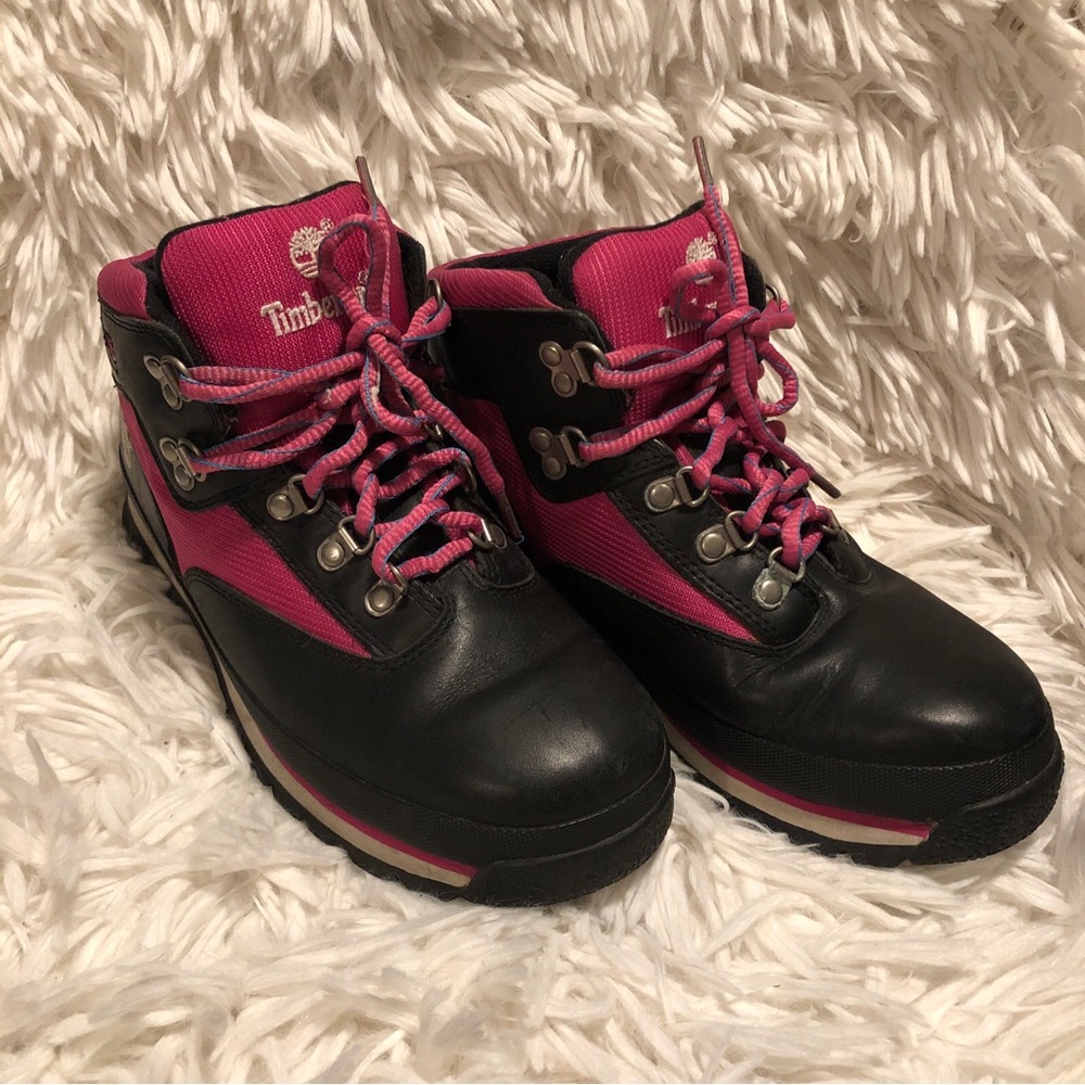 Timberland Euro Hiker Womens Boots Size 5.5 Black & Pink Leather  Vintage 96955